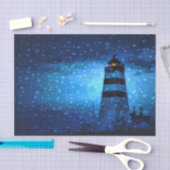 Papier Mousseline Bleu phare une nuit sombre pluvieuse avec gouttes (Artisanat)