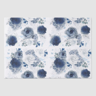 Papier Mousseline Bleu poussiéreux et Fleurs bleues marine Élégant