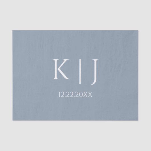 Papier Mousseline Bleu Poussiéreux Monogramme Initial Minimal Tendan (Recto)