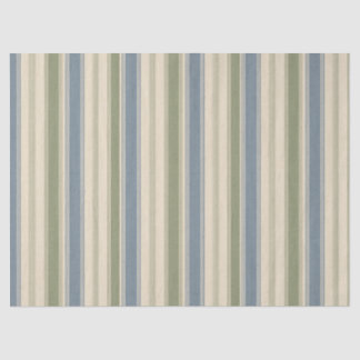 Papier Mousseline Bleu Poussiéreux & Vert Sauge Rayures Multi-Largeu