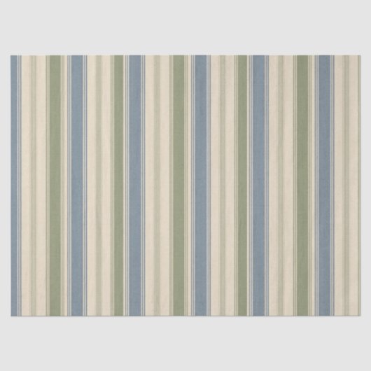 Papier Mousseline Bleu Poussiéreux & Vert Sauge Rayures Multi-Largeu (Recto)