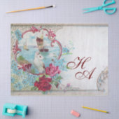 PAPIER MOUSSELINE BLEU ROMANTIQUE FLEURS ROSES, COLOMBE, ROSES ET PA (Artisanat)