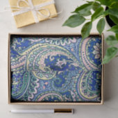 Papier Mousseline Bleu, Rose, Vert Fleurs De Paisley, Feuille (Cadeau)