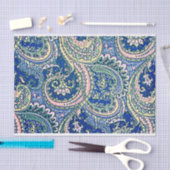 Papier Mousseline Bleu, Rose, Vert Fleurs De Paisley, Feuille (Artisanat)