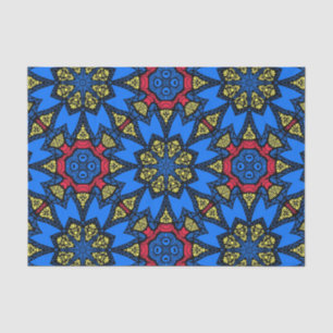 Papier Mousseline Bleu Rouge Jaune Tribal Africain Motif ethnique