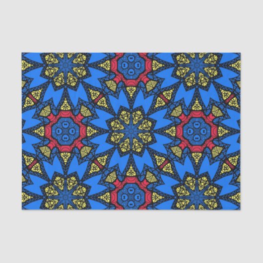 Papier Mousseline Bleu Rouge Jaune Tribal Africain Motif ethnique (Recto)