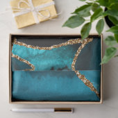 Papier Mousseline Bleu sarcelle et or Faux Paillettes Agate (Cadeau)