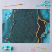 Papier Mousseline Bleu sarcelle et or Faux Paillettes Agate (Artisanat)