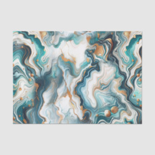 Papier Mousseline Bleu sarcelle or blanc moderne marbre agate mariag