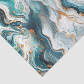 Papier Mousseline Bleu sarcelle or blanc moderne marbre agate mariag (Détail)