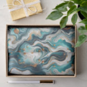 Papier Mousseline Bleu sarcelle or blanc moderne marbre agate mariag (Cadeau)