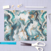 Papier Mousseline Bleu sarcelle or blanc moderne marbre agate mariag (Artisanat)