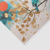 Papier Mousseline Bleu Songbird Sur Golden Feuille Tree Branch (Détail)