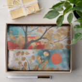 Papier Mousseline Bleu Songbird Sur Golden Feuille Tree Branch (Cadeau)