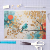 Papier Mousseline Bleu Songbird Sur Golden Feuille Tree Branch (Artisanat)