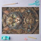 Papier Mousseline bleu steampunk chat IA papier tissu art (Artisanat)