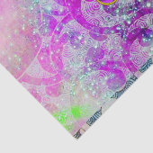 PAPIER MOUSSELINE BLEU TÉAL ABSTRAIT, VAGUES ROSES, ÉTOILES, GEMME V (Détail)