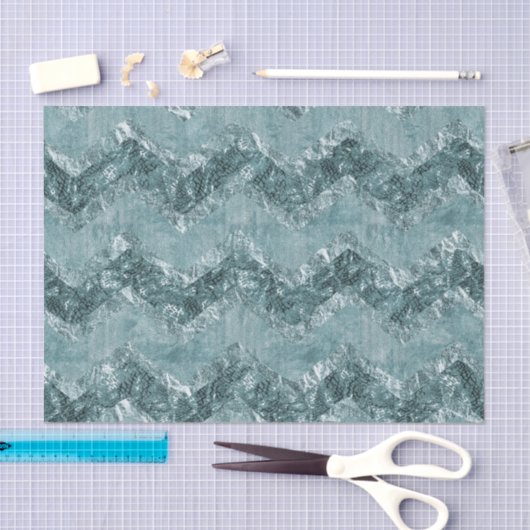 Papier Mousseline Bleu turquoise Chevron Zigzag Stripes (Artisanat)