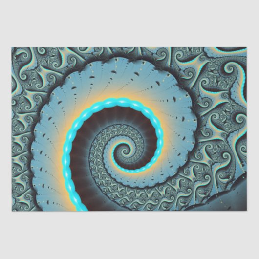 Papier Mousseline Bleu Turquoise Orange Abstrait Fractal Art (Recto)