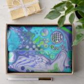 Papier Mousseline Bleu vert Marbre tourbillons Anniversaire ou baby  (Cadeau)