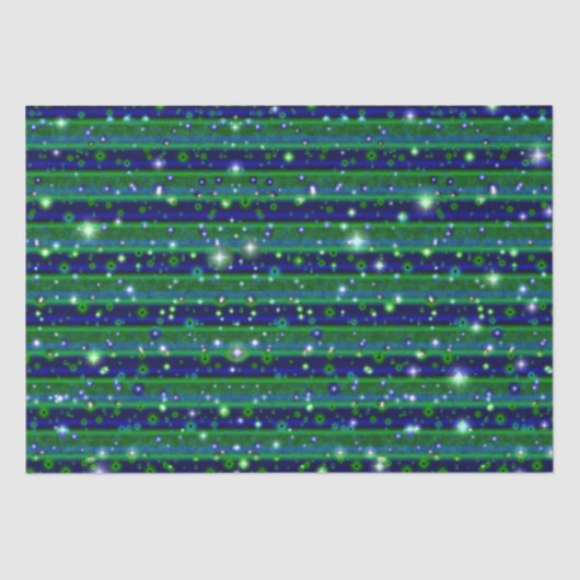 Papier Mousseline Bleu vert rayures avec étoiles et Raindrops (Recto)
