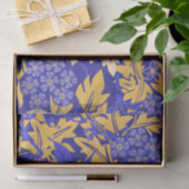 Papier Mousseline Bleu vif ornemental et jaune or (Cadeau)