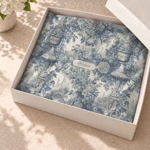 Papier Mousseline Bleu Vintage Chic Toile Floral Monogramme