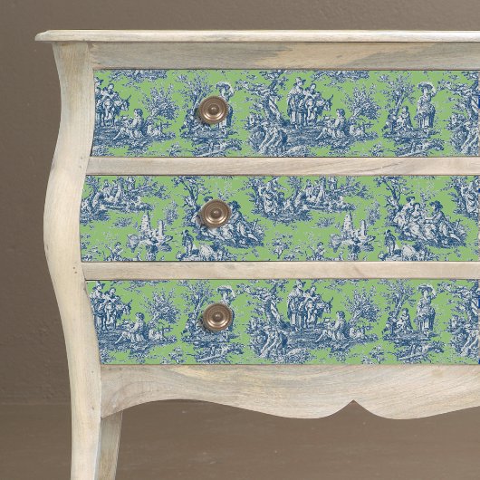 Papier Mousseline bleu vintage vert toile de jouy