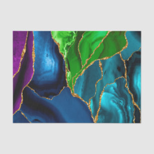 Papier Mousseline Bleu, violet et vert Peacock Agate Faux parties sc