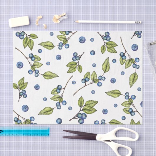 Papier Mousseline Bleuets frais (Artisanat)