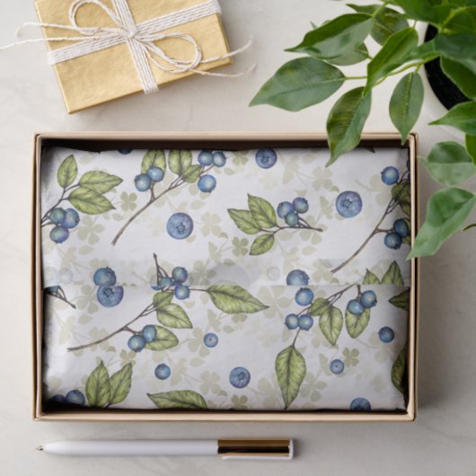 Papier Mousseline Bleus et fleurs  (Cadeau)