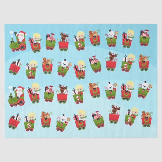 Papier Mousseline Blonde Boy Riding Train de Noël (Recto)