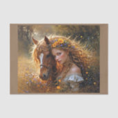 Papier Mousseline Blonde fille et son cheval bien-aimé - (Recto)