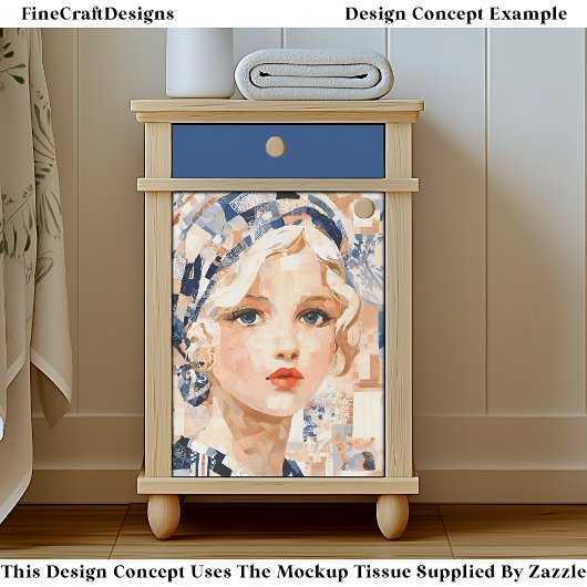 Papier Mousseline Blonde Girl, Blue & Cream Patchwork EC2R Decoupage