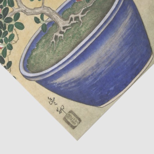 Papier Mousseline Blooming Azalea in Blue Pot Janpanese Flower Art (Détail)