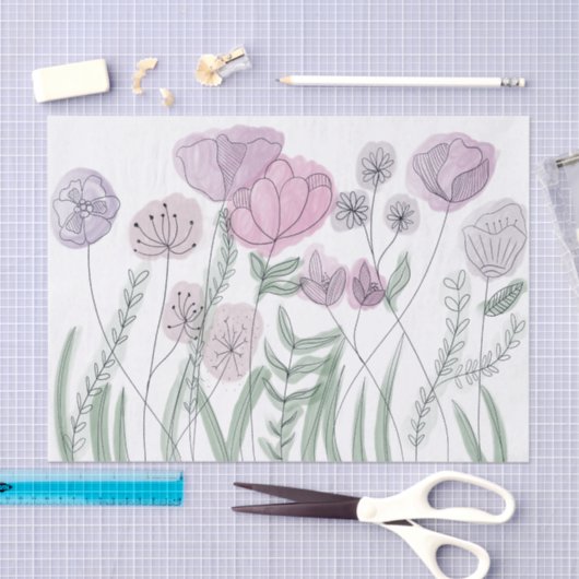 Papier Mousseline Blooms Fleurs sauvages aquarelles (Artisanat)