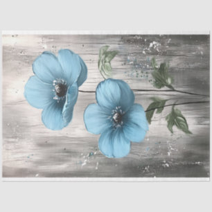 Papier Mousseline Blossoms bleus sur la peinture en bois gris Découp
