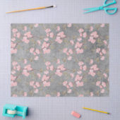 Papier Mousseline Blossoms et branches roses sur Découpage gris (Artisanat)