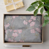 Papier Mousseline Blossoms et branches roses sur Découpage gris (Cadeau)