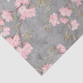 Papier Mousseline Blossoms et branches roses sur Découpage gris (Détail)