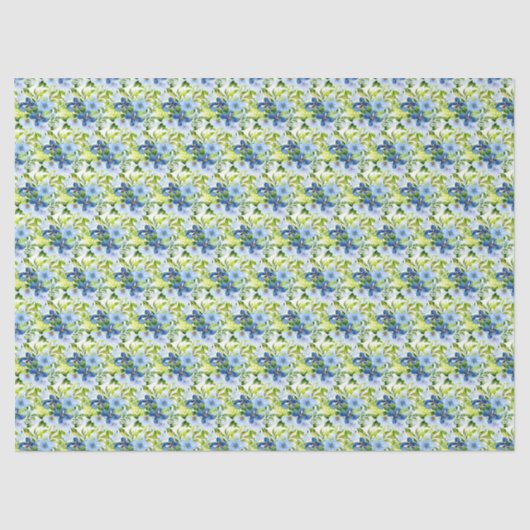 Papier Mousseline Blue and Navy Flowers with Foliage  (Recto)