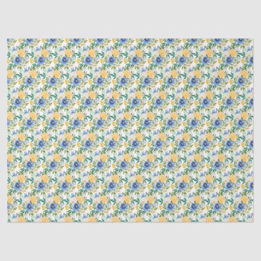 Papier Mousseline Blue and Yellow Floral  (Recto)