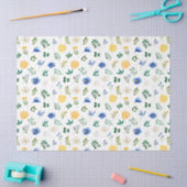 Papier Mousseline Blue and Yellow Flowers with Foliage Pattern (Artisanat)
