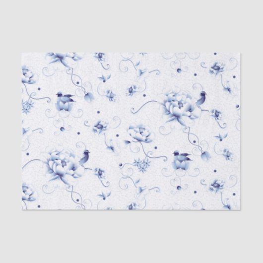 Papier Mousseline Blue Bird Rose Chinoiserie Floral (Recto)