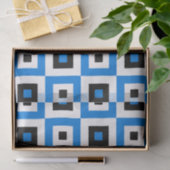 Papier Mousseline Blue Black and White Checkered Squares Pattern (Cadeau)