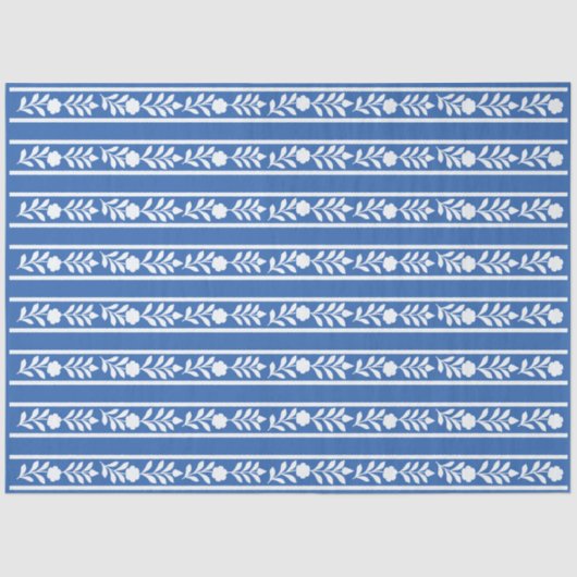 Papier Mousseline Blue Bone Inlay Floral Border Decoupage Paper (Recto)