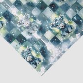 Papier Mousseline Blue Checkered Highland Cow Snow Winter (Détail)