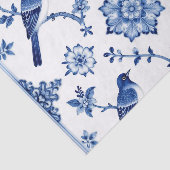 Papier Mousseline Blue Chinoiserie Bird Floral Pattern (Détail)