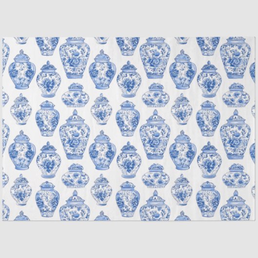 Papier Mousseline Blue Chinoiserie Pattern  (Recto)