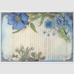 Papier Mousseline Blue Daisy Flower and scripture ephemera